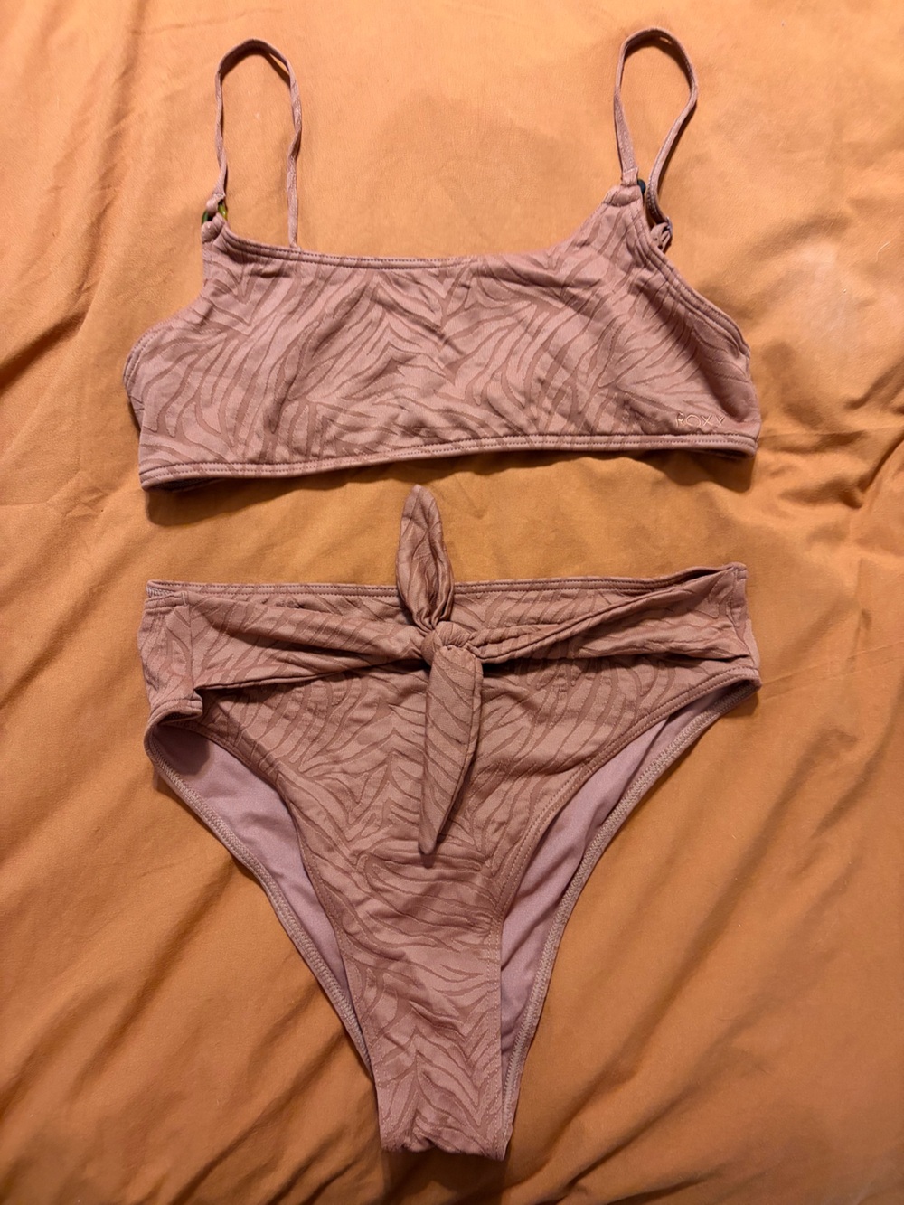 Roxy Dusty Rose Ribbed Swim Bikini Top and Bottom